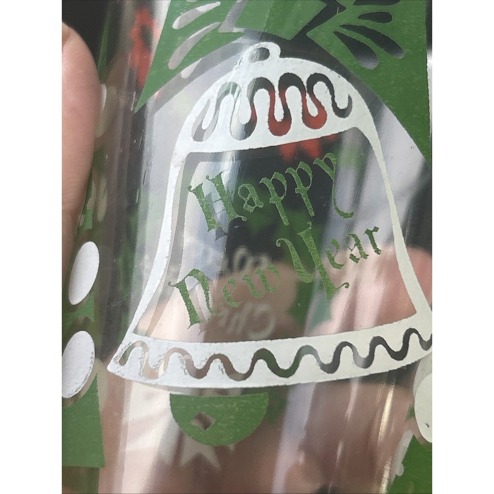 Vtg Set of 2 Continental Can MCM Christmas Holiday Glasses Wreath Poinsettia C - Picture 16 of 16